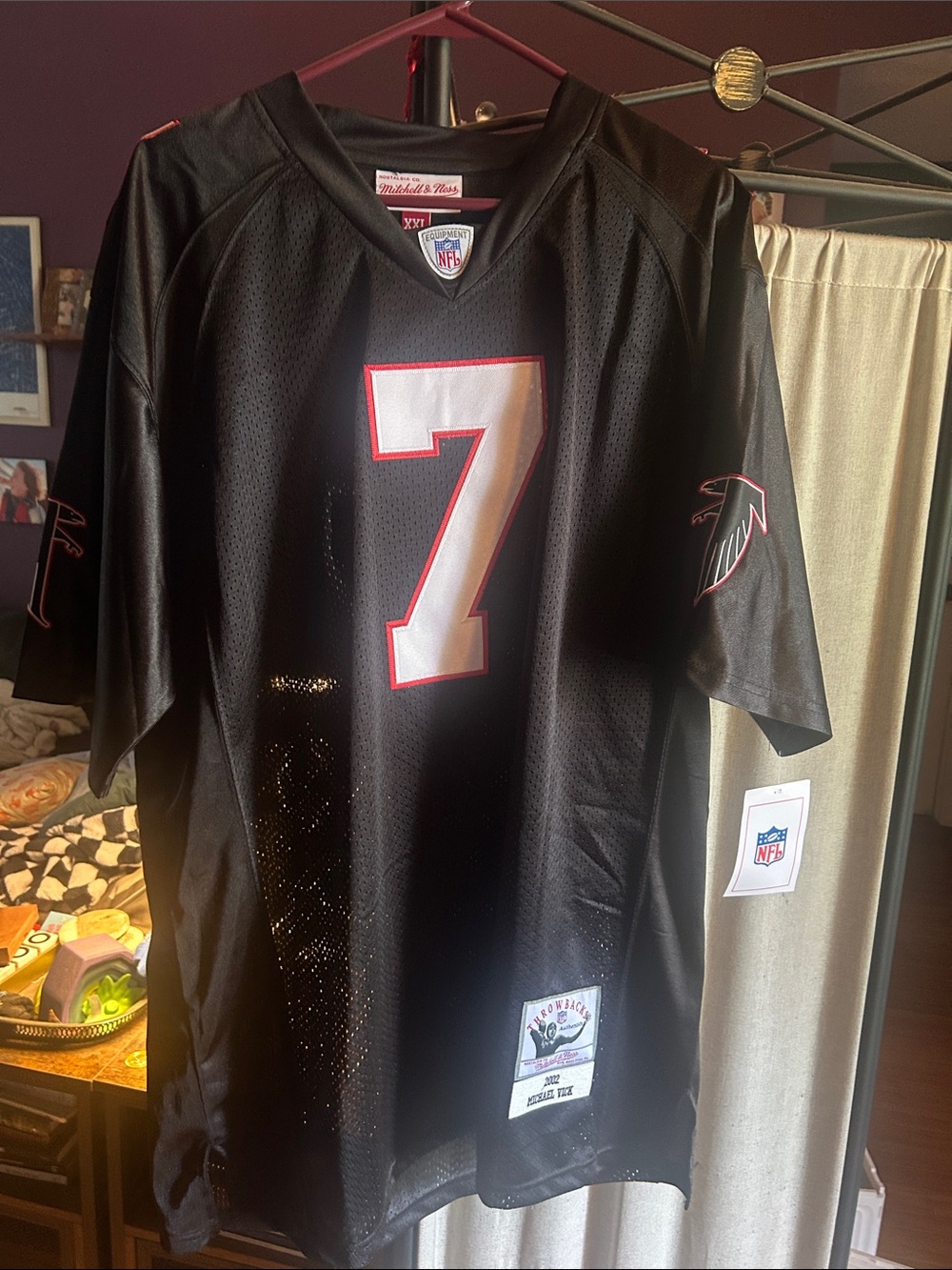 Mitchell & Ness Black Atlanta Falcons #7 Football Jersey with Red Trim